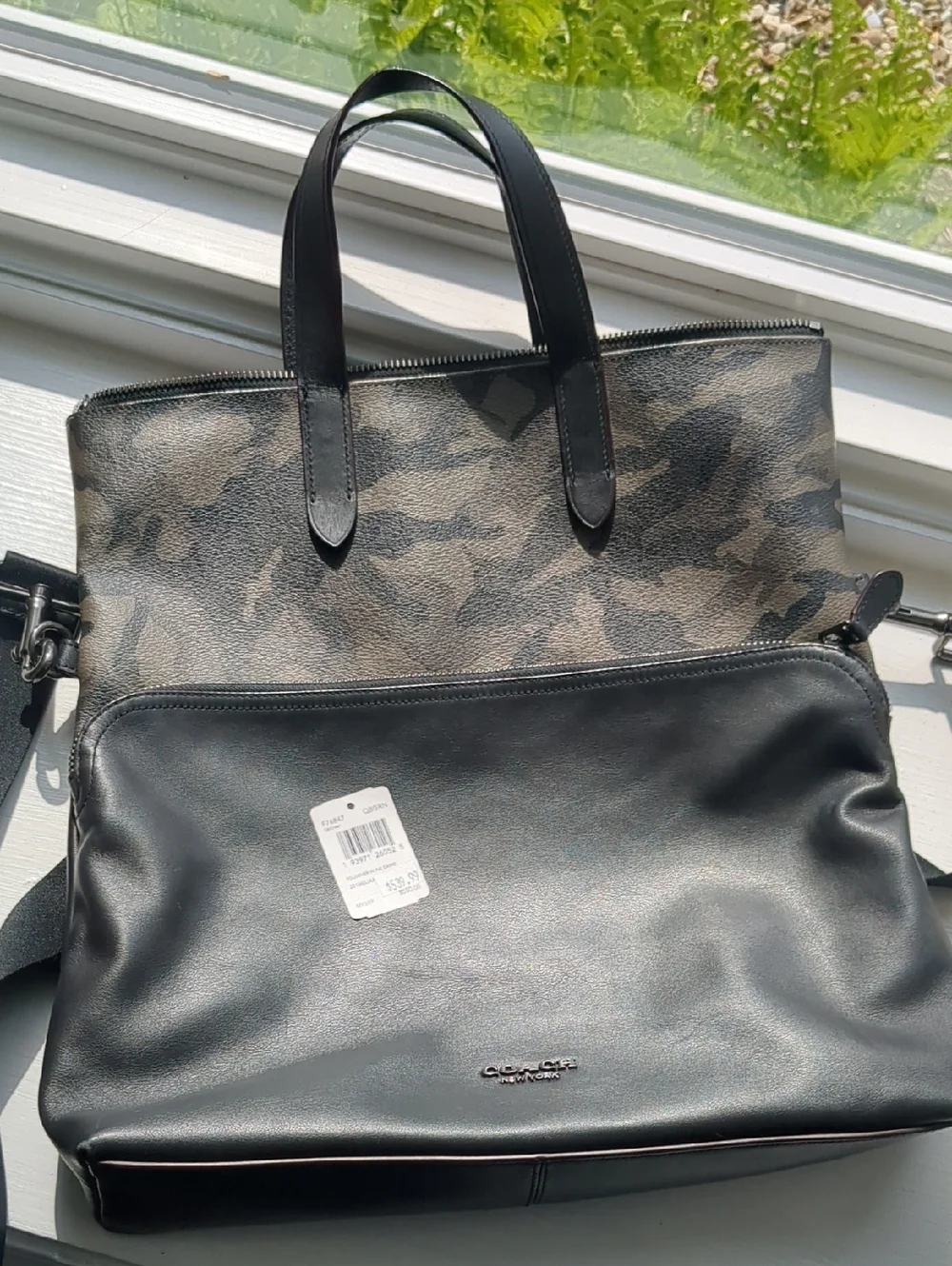 Coach Graham Foldover Black Leather & Camo Convertible Tote